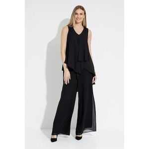 Joseph Ribkoff Womens 16 Sheer Black High-Rise Lined Palazzo Dress Pants Chiffon